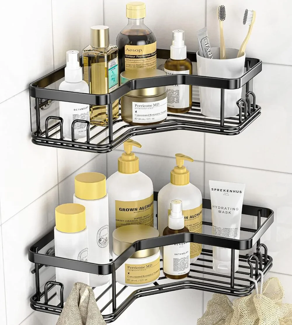 Shower Caddy, Adhesive Stainless Steel Shower Organizer Black